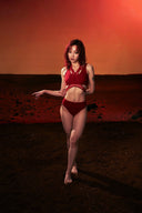 獵戶座透紗拼接上身-紅